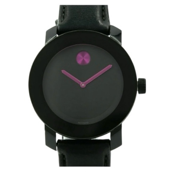 Movado Women's BOLD Black Leather
Pink Dot Swiss 20mm Steel Watch MSRP $195 - Picture 1 of 11